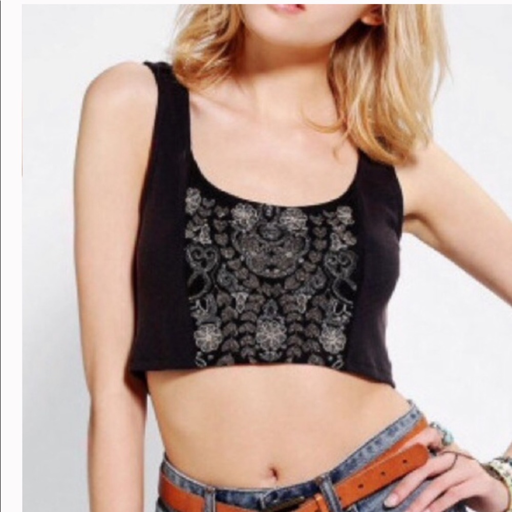 Ecote Embroidered Silver/ Gold Black/ Dark Gray Crop Top
